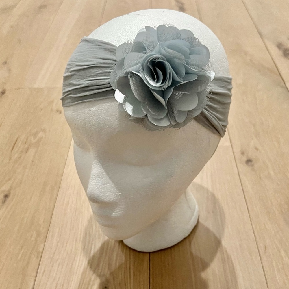 Baby Bling Layered Ruffle Oversized Flower Bow Wide Headband Hairband Wrap Gray